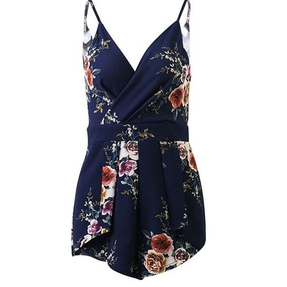 V Neck Floral Backless Romper - Picture 3 of 6